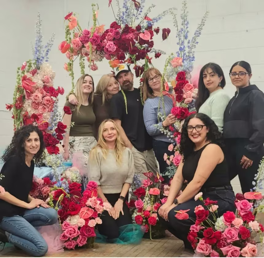 Class 4 students with their large scale floral arch installation