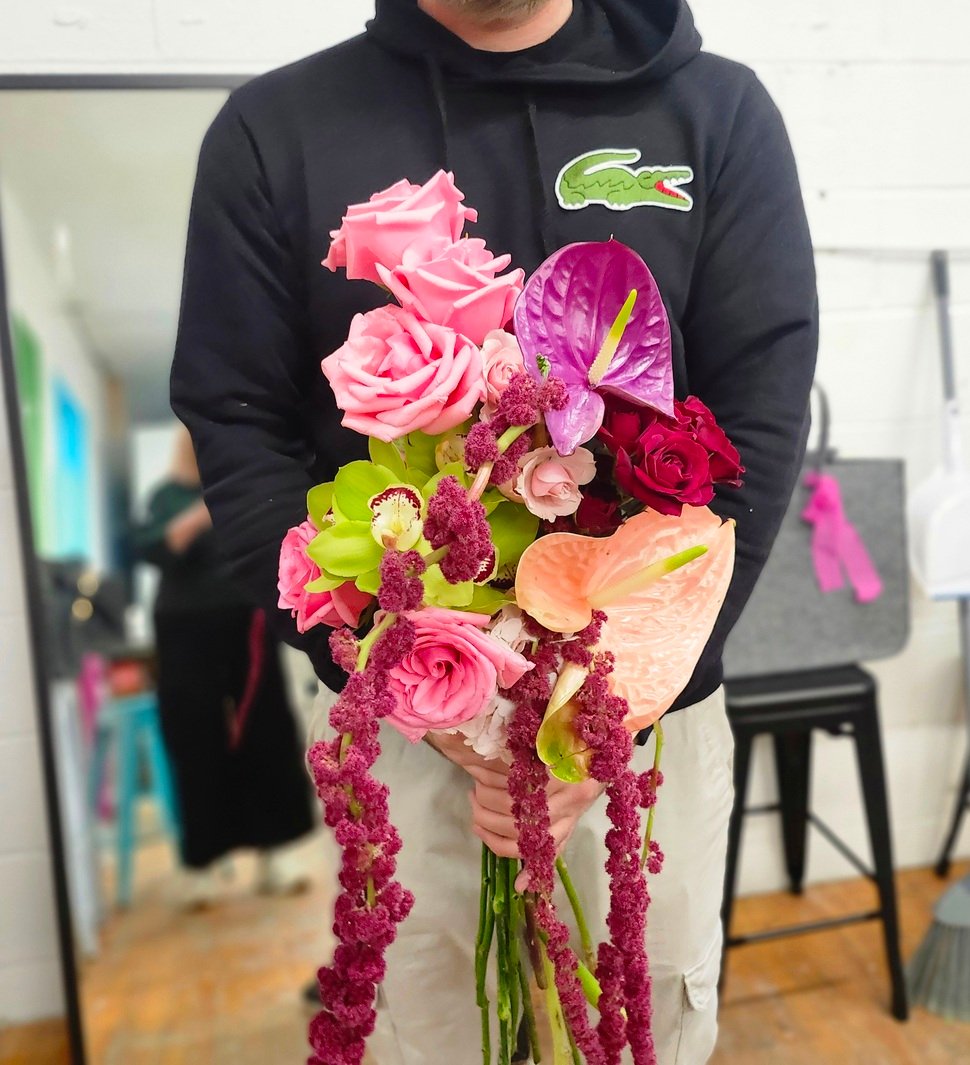 New school bridal bouquet angle