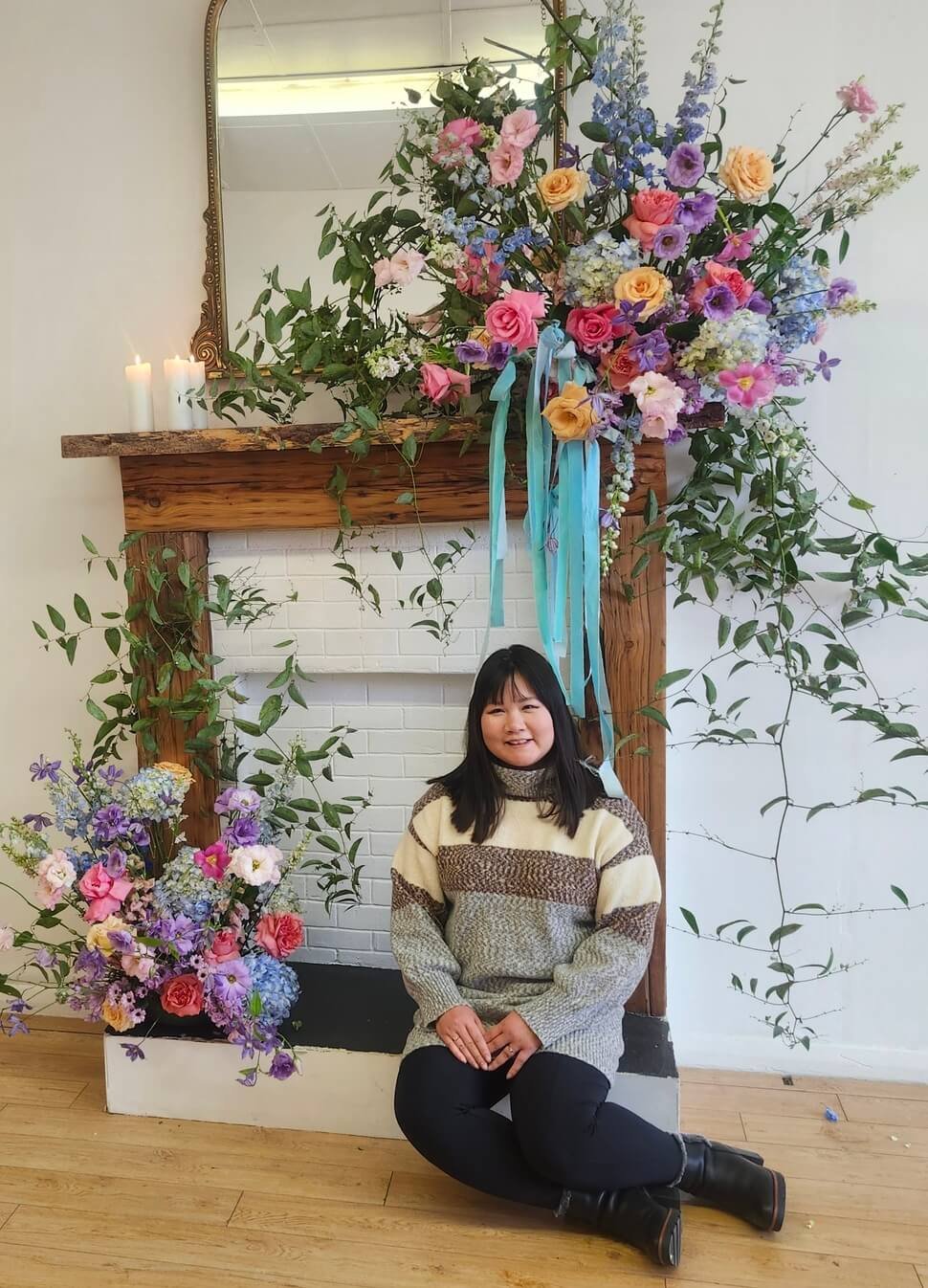 Floral mantel installation