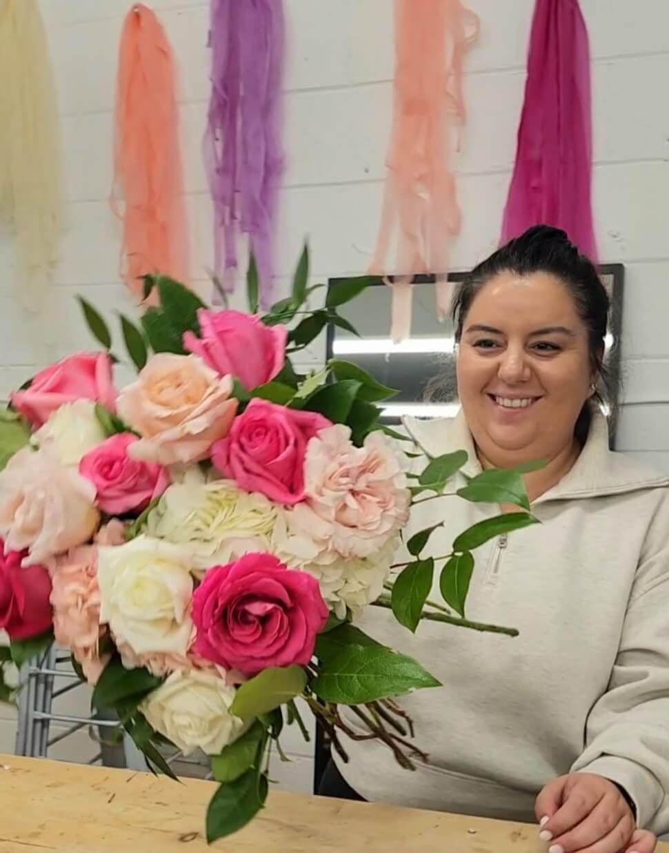 Spiral tied bouquet arrangement